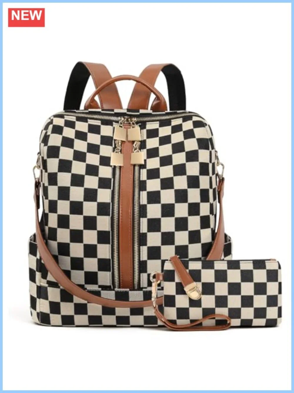 Checkered Backpack Purse for Women Plaid Canvas PU Leather Travel Daypack